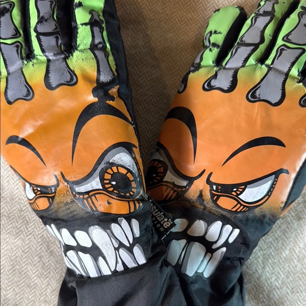 Green and Black Winter Mittens with Graphic Design